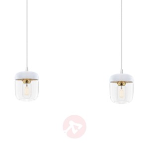 Lampa wisząca Acorn, 2-punktowa, biel i mosiądz