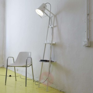 Lampa stojąca Alfred z półką, biała matowa