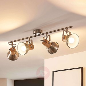 4-punktowa lampa sufitowa LED Dennis z drewnem