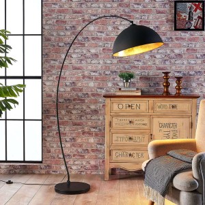 Łukowata lampa stojąca Jonera, czarno-złota