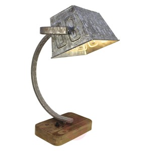 Lampa stołowa Scava z drewnianą podstawą, cynkowa