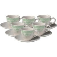 Zestaw 6 filiżanek i 6 talerzyków do kawy Rose Green
