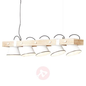 Lampa wisząca Plow 5-pkt. biała jasne drewno