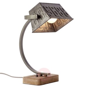 Metalowa lampa stołowa Drake z drewnianą podstawą