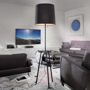 Lampa podłogowa Tabulo, półka i port USB, czarna