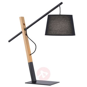 Tekstylna lampa stołowa Kati z drewnianą podstawą