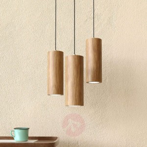 3-pkt. lampa wisząca LED Pipe z drewna dębowego