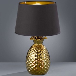 Złotoczarna tekstylna lampa stołowa Pineapple 45cm