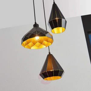 Lampa wisząca Kylian, czarno-złota, 3-punktowa