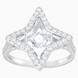 Sparkling Dance Star Ring, White, Rhodium plated