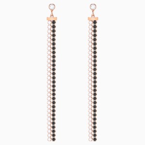 Subtle Pierced Earrings, Black, Rose-gold tone plated