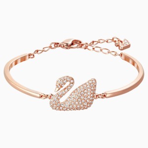 Bransoletka typu bangle Swan, biała, w odcieniu różowego złota