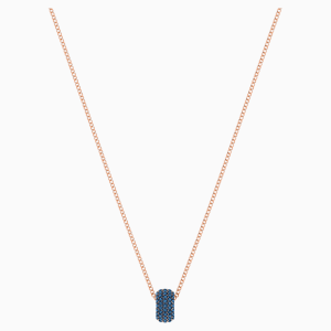 Stone Round Pendant, Blue, Rose-gold tone plated