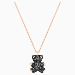 Teddy 3D Pendant, Black, Rose-gold tone plated