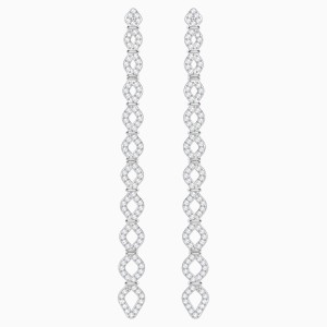 Lace Pierced Earrings, White, Rhodium plated