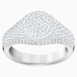 Stone Signet Ring, White, Rhodium plated