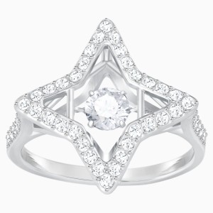Sparkling Dance Star Ring, White, Rhodium plated