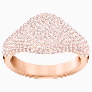 Stone Signet Ring, Pink, Rose-gold tone plated