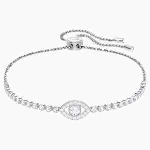 Subtle Evil Eye Bracelet, White, Rhodium plated