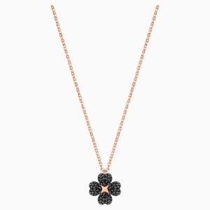Wisiorek Latisha Flower, czarny, powłoka w odcieniu różowego złota