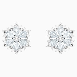 Magic Pierced Earrings, White, Rhodium plated