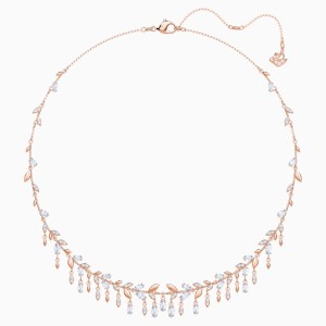 Mayfly Necklace, White, Rose-gold tone plated