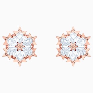 Magic Pierced Earrings, White, Rose-gold tone plated