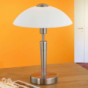 Lampa stołowa Salut nikiel biała