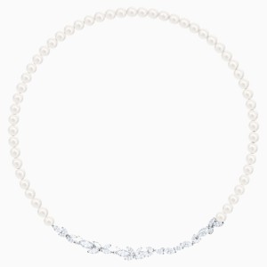 Louison Pearl Necklace, White, Rhodium plated