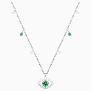 Luckily Necklace, Green, Rhodium plated