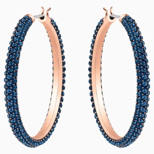 Stone Hoop Pierced Earrings, Blue, Rose-gold tone plated