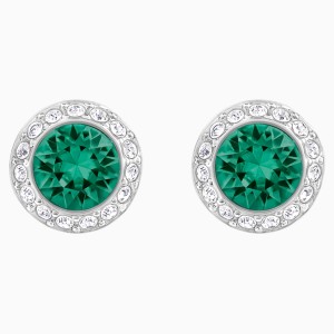 Angelic Pierced Earrings, Green, Rhodium plated