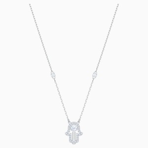 Luckily Hamsa Hand Necklace, White, Rhodium plated