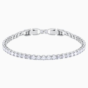Tennis Deluxe Bracelet, White, Rhodium plated