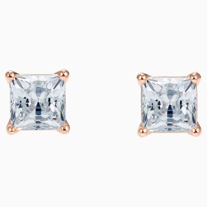 Attract Pierced Earrings, White, Rose-gold tone plated