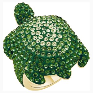 Pierścionek Mustique Sea Life Turtle, duży, zielony, powłoka w odcieniu złota