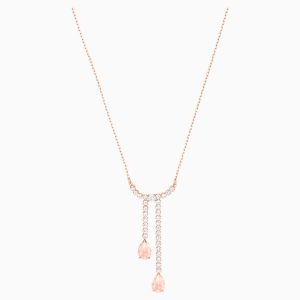 Vintage Y Necklace, White, Rose-gold tone plated