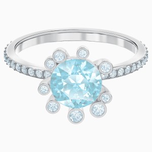 Olive Ring, Aqua, Rhodium plated