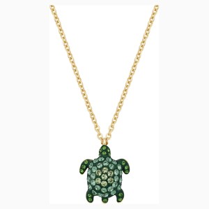 Wisiorek Mustique Sea Life Turtle, mały, zielony, powłoka w odcieniu złota