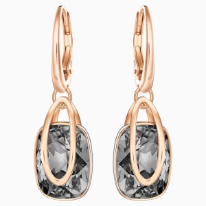 Holding Pierced Earrings, Black, Rose-gold tone plated
