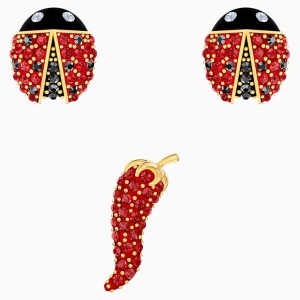 Zestaw kolczyków sztyftowych Lisabel, czerwony, w odcieniu złota