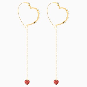 Oxo Pierced Earrings, Red, Gold-tone plated