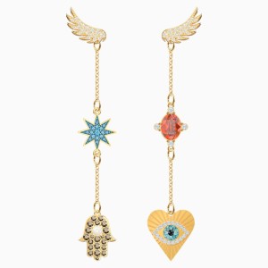 Lucky Goddess Pierced Earrings, Multi-colored, Gold-tone plated