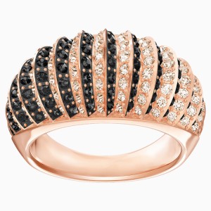 Luxury Domed Ring, Black, Rose-gold tone plated