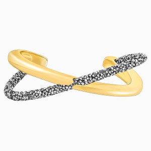 Crystaldust Cross Cuff, Gray, Gold-tone plated