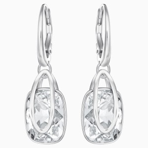 Holding Pierced Earrings, White, Rhodium plated