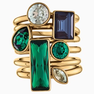 Zestaw pierścionków (6) z bambusem, ciemny wielokolorowy, w odcieniu złota