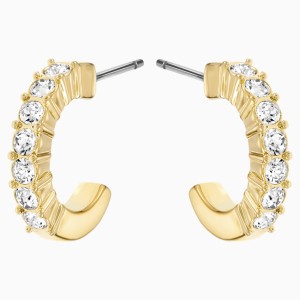 Mini Hoop Pierced Earrings, White, Gold-tone plated