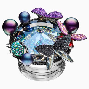 Magnetized Cocktail Ring, Multi-colored, Black Ruthenium plated