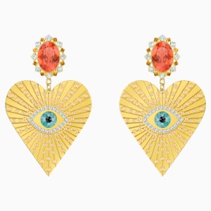Lucky Goddess Heart Clip Earrings, Multi-colored, Gold-tone plated